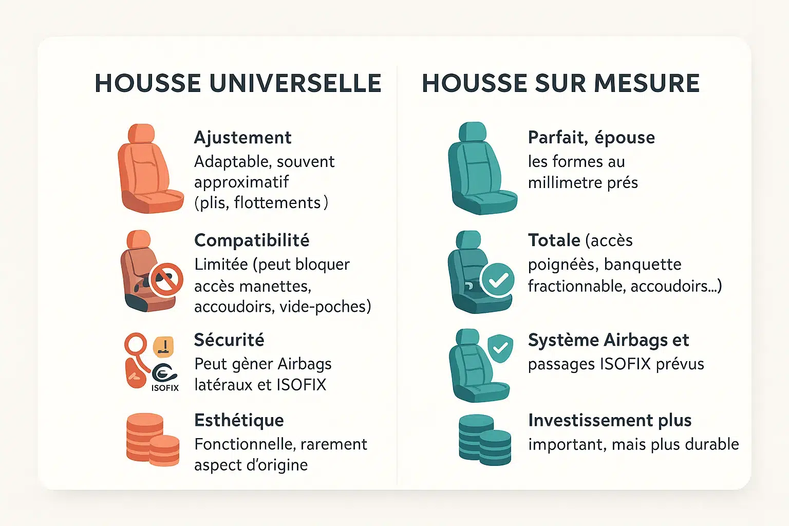 Comparaison visuelle housse universelle vs sur mesure