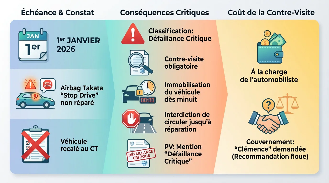 Contrôle technique refusé pour un véhicule avec airbag Takata défectueux en 2026