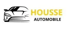 Logo avec dessin de voiture stylisée à gauche et texte "HOUSSE AUTOMOBILE" en jaune et noir à droite.
